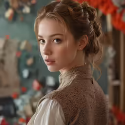 a woman with long hair wearing a sweater