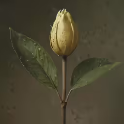 yellow buding flower with rain drops on it