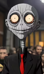 an illustration of a human head in suit and red tie