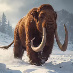 an image of a mammoth walking in the snow