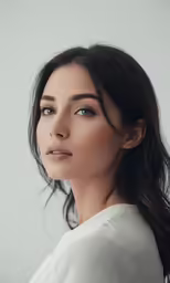 the portrait of a beautiful asian woman with blue eyes and hair