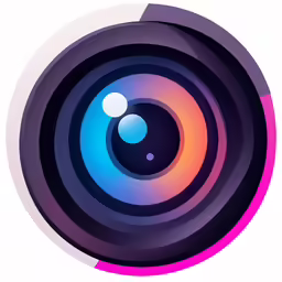 a colorful camera lens with a pink and blue circle
