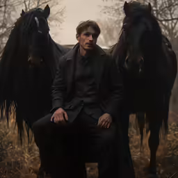 man with two horses, one being black