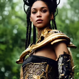 the woman is dressed up like a warrior