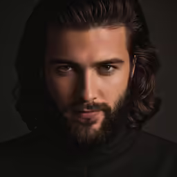 a man with long hair and a beard wearing black
