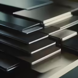 several black and white pieces of wood next to each other