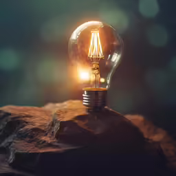 the light bulb is sitting on top of a rock