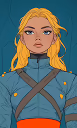a drawing of the captain in blue and orange