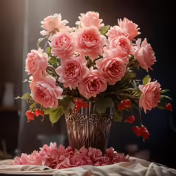 a vase filled with lots of pink flowers