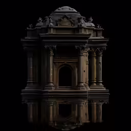 a dark and creepy looking building sits in the dark