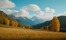 some mountains and trees with clouds above