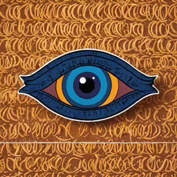 a sticker depicting an eye on a brown surface,a sticker with an eye on the background of many circular circles
