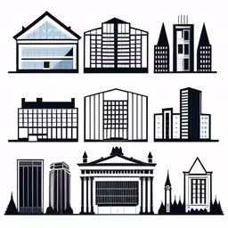 some buildings that are drawn with a pen,buildings silhouettes with the text in black and white
