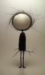 a man standing under a light with his head turned backwards