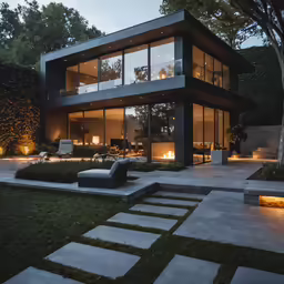 the architecture is modern and stylish in this backyard