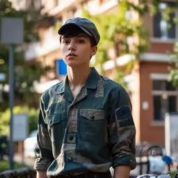 a young man stands in front of a fire hydrant wearing a hat