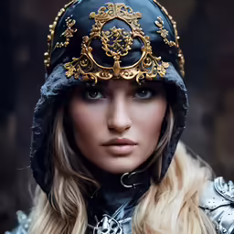 woman wearing an elaborate hat posing for a photo
