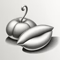 a silver drawing of two white peppers