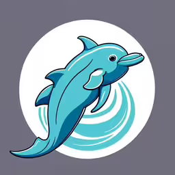 a blue dolphin swimming in the ocean,the dolphin is swimming in a big circle