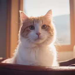 a close up of a cat laying on a leather cushion