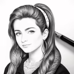 a drawing of a girl with a ponytail