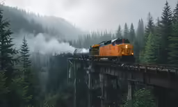 a train is traveling on a bridge over water