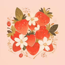 a picture of strawberries and daisies on a white plate
