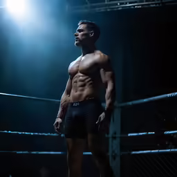 a muscular male fighter in the middle of a ring