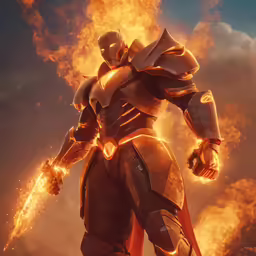 the man in suit and flame, with a sword