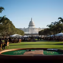 the capitol building is behind a poker table