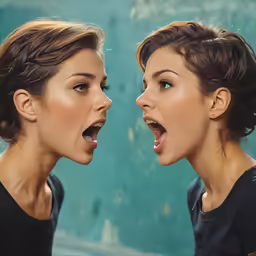 two women with their mouths open and one is screaming