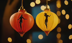 an image of some colorful lanterns that are shaped like people