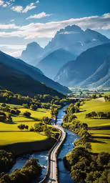a road running between two mountains in the distance
