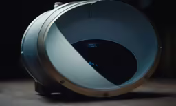 the side of a circular camera is shown with its lens facing toward it