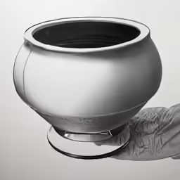 a drawing of a large pot with one hand over the ground