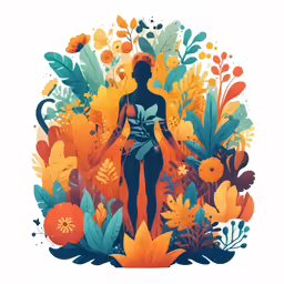 a woman standing in front of a plant filled forest