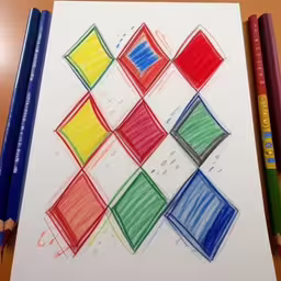 pencils drawing with colorful squares and triangles