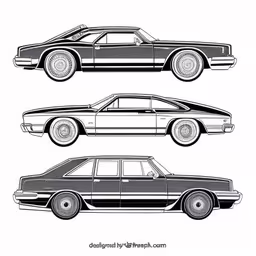 three different cars on a white background,three car drawings, each of which has different lines