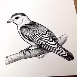 a drawing of a bird on a branch