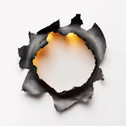 a photo of a piece of burnt paper with a spot of light in it