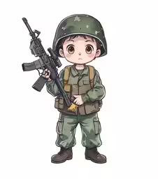 a kid with a gun and camouflage