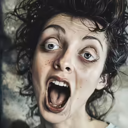 a woman with a mouth full of hair