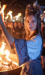 the girl is holding something that is glowing in the air