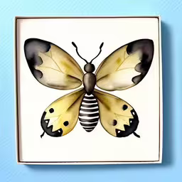 a painting of a white and black butterfly,a picture of a butterfly with brown and yellow markings
