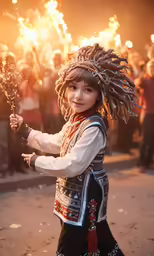 there is a young girl holding sparklers outside