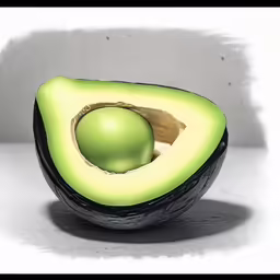 an avocado cut in half with an apple inside