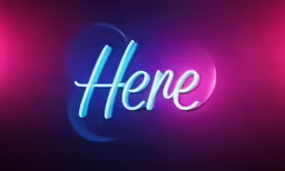the word here is illuminated in the neon blue light