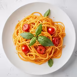 some tomatoes and pasta in a white plate