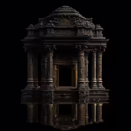 a miniature clock in the shape of a structure