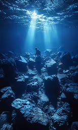 an underwater view of the water looking down at rocks